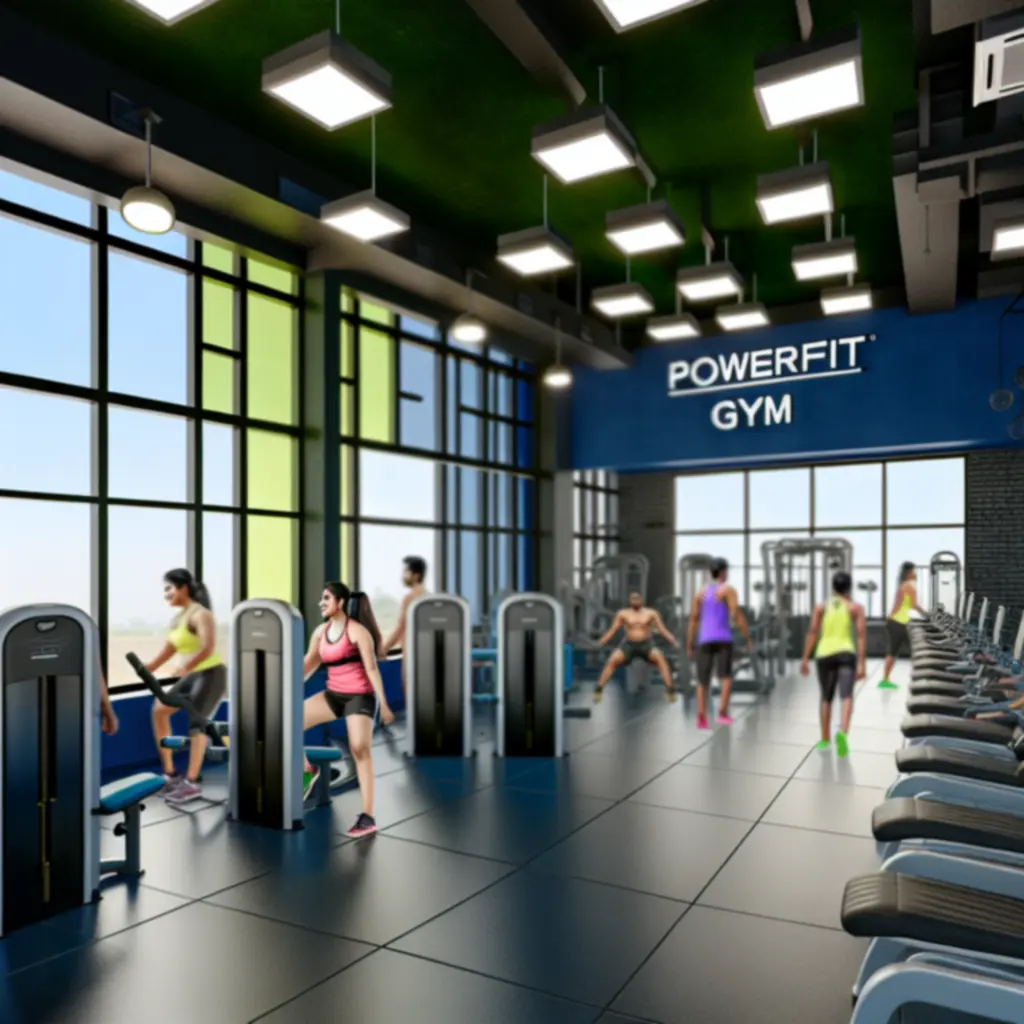 PowerFiit Gym fő edzőtere modern gépekkel és funkcionális edzőzónákkal.