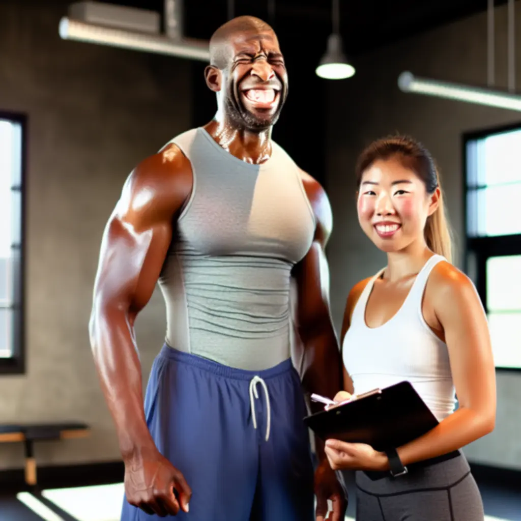 Személyi edzésen dolgozó vendég és edző